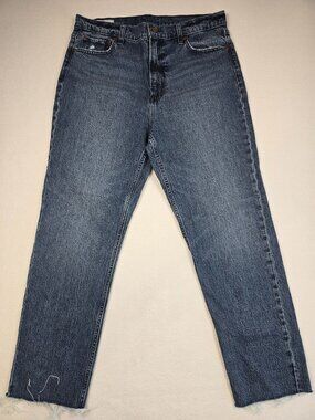 Gap Cheeky Straight Sky High Jeans 32/14R Blue Denim Frayed Raw Hem